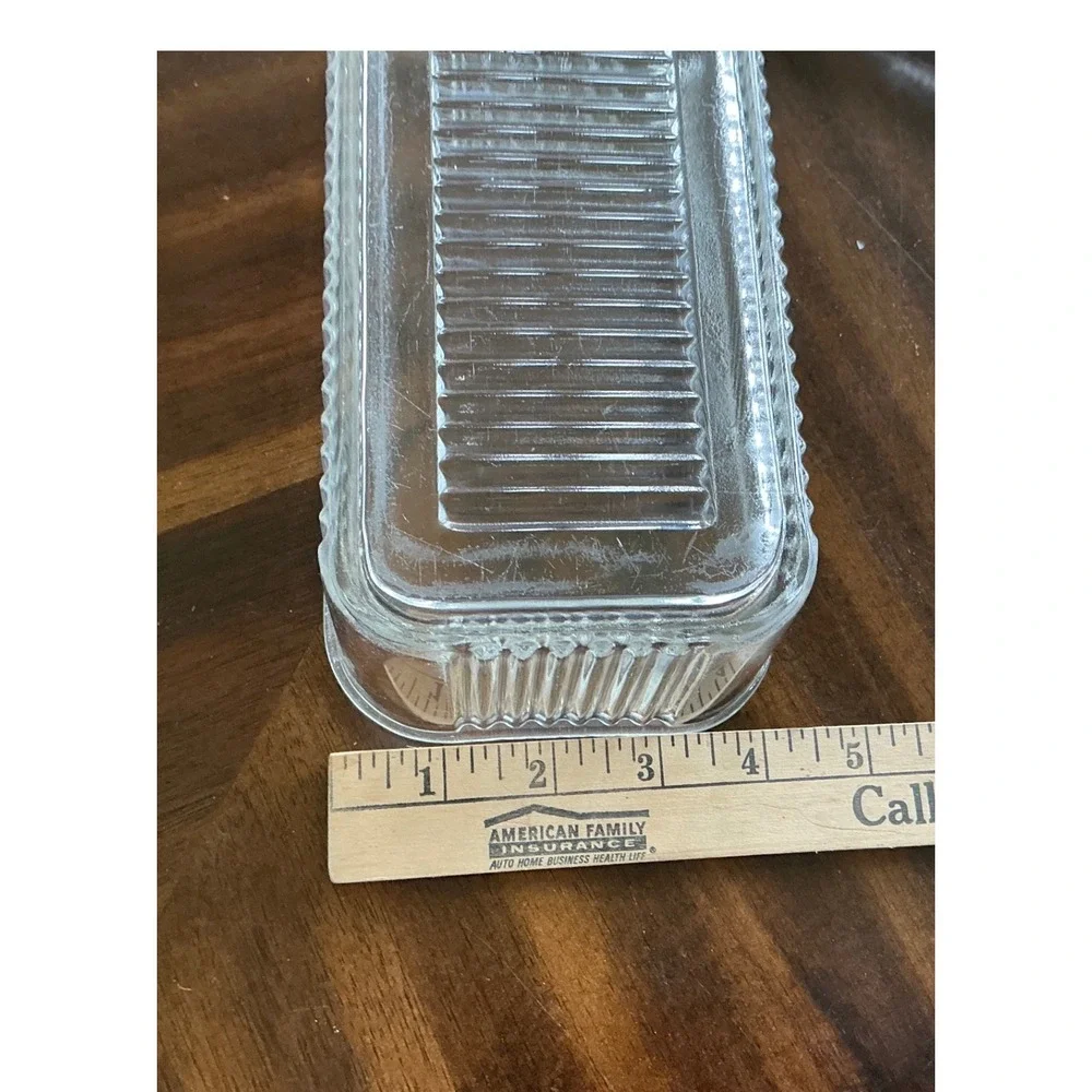 Vintage Glass Refrigerator Dish Embossed Vegetable Lid Ribbed Clear